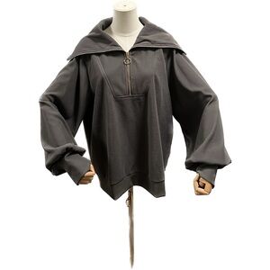 EFAN Half Zip Rib Knit Oversized Pullover Sweatshirt grey varley quarter zip